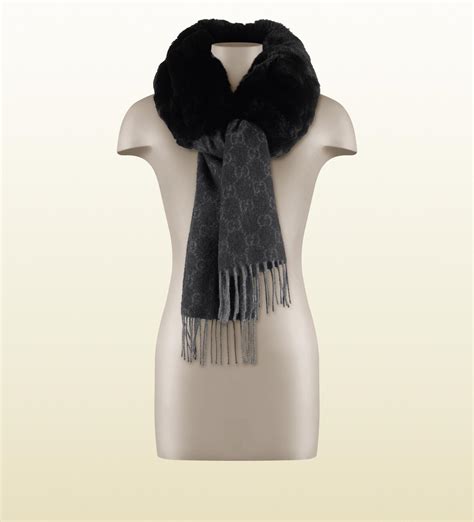 gucci rabbit fur scarf|Gucci scarf with fur trim.